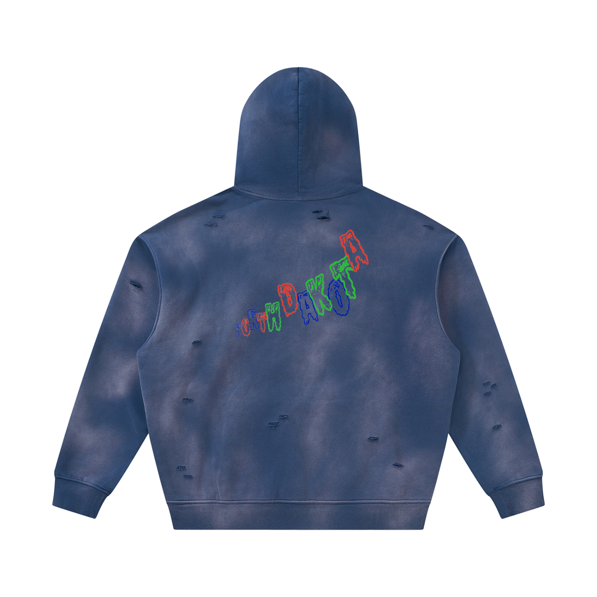 MultiColorsNorthDakota-Unisex Sunfade Frayed Fleece Hoodie