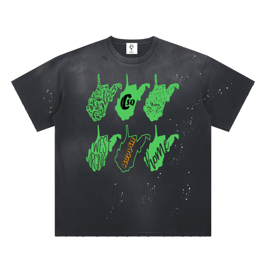 ReppinWestVirginia-Hand-Frayed Sunfade Paint Splatter T-Shirt