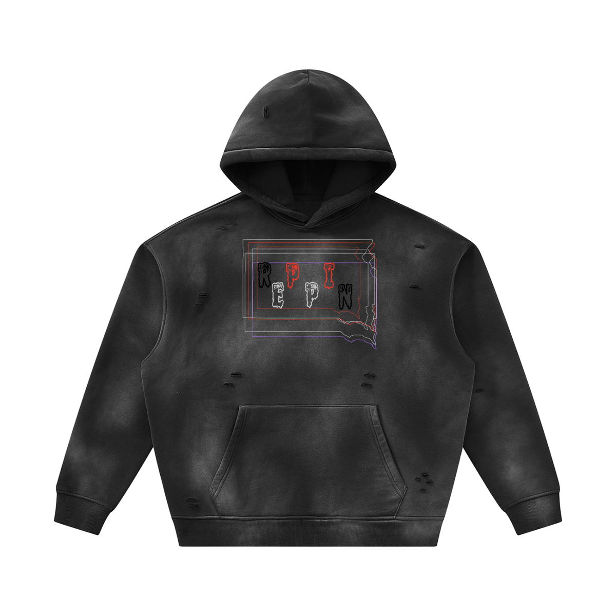 MultiColorsSouthDakota-Unisex Sunfade Frayed Fleece Hoodie
