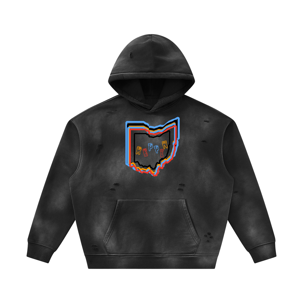 MultiColorsOhio-Unisex Sunfade Frayed Fleece Hoodie