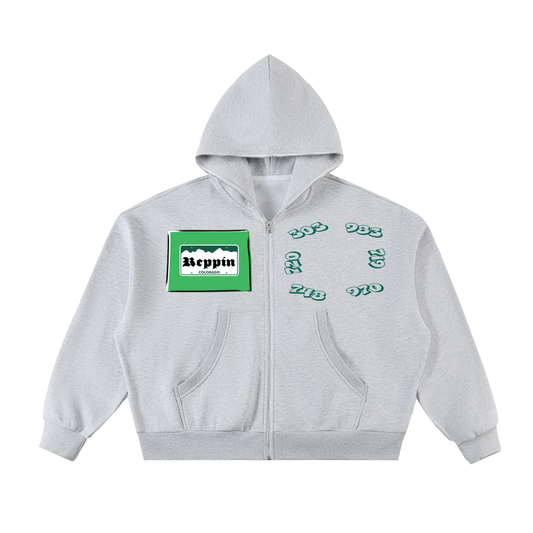 RepColorado-Fleeced Full-Zip Boxy Hoodie