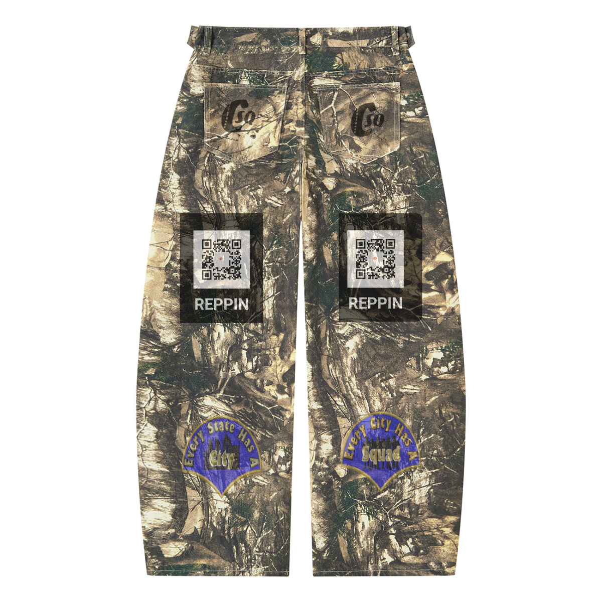TheCSQAdvertisementSlogan-Men's Tree Camo Barrel Leg Pants