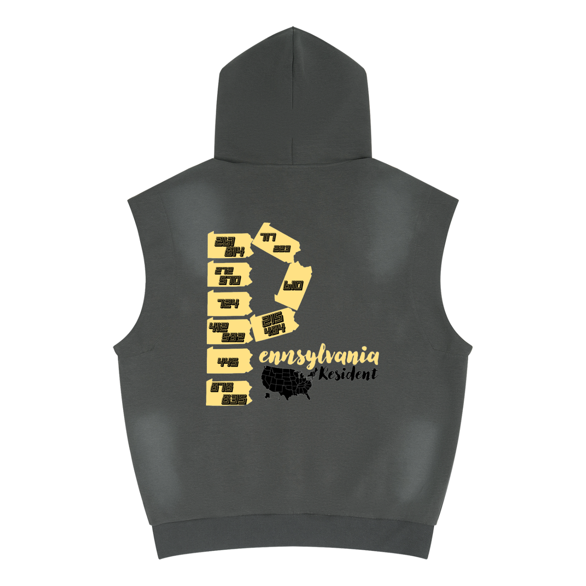 PennsylvaniaResidentAreacodes-Unisex Vintage Wash Sun Fade Sleeveless Hoodie