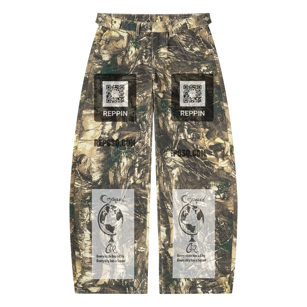 TheCSQAdvertisementSlogan-Men's Tree Camo Barrel Leg Pants