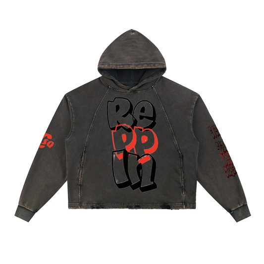 ReppinEveryCitysquad-Vintage Washed Frayed-Hem Hoodie