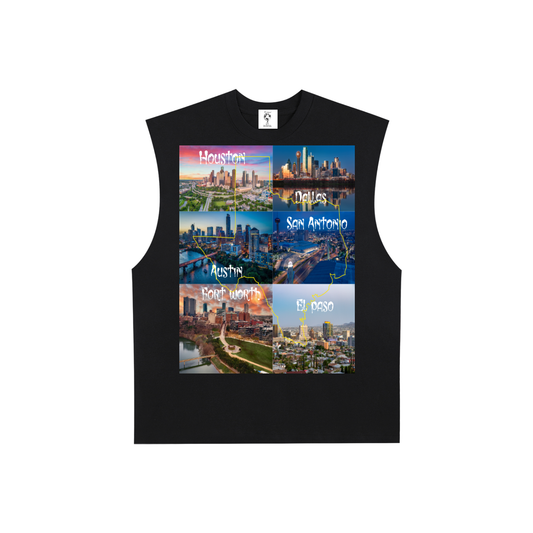 TexasCitiesPic-Raw Edge Cotton Tank Top