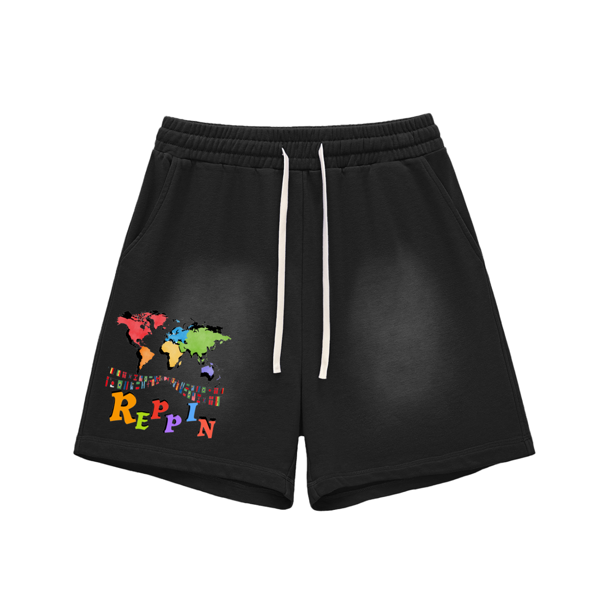 Rep the world-Sun Fade Raw Edge Cotton Shorts