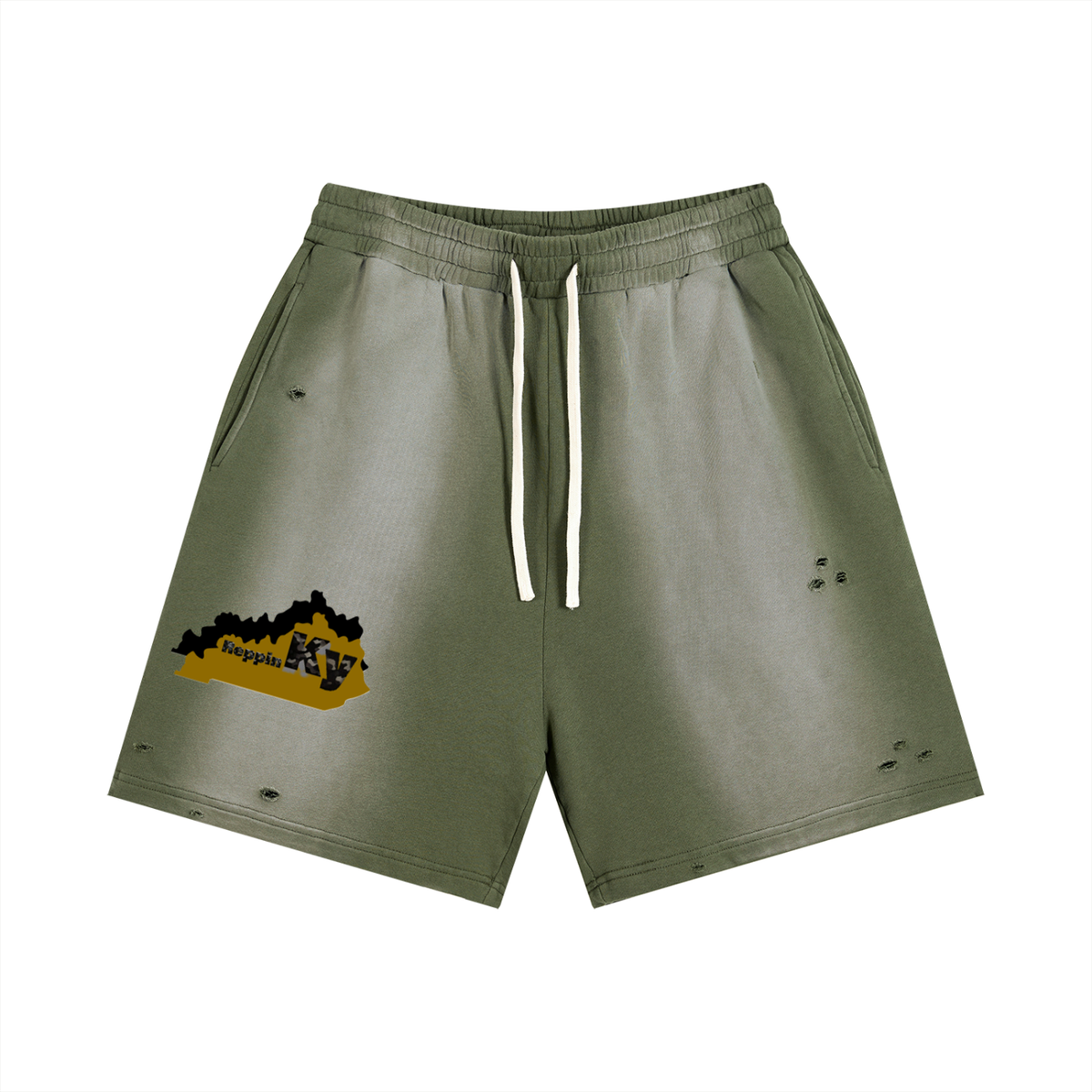 Kentucky-Sun Fade Distressed Shorts