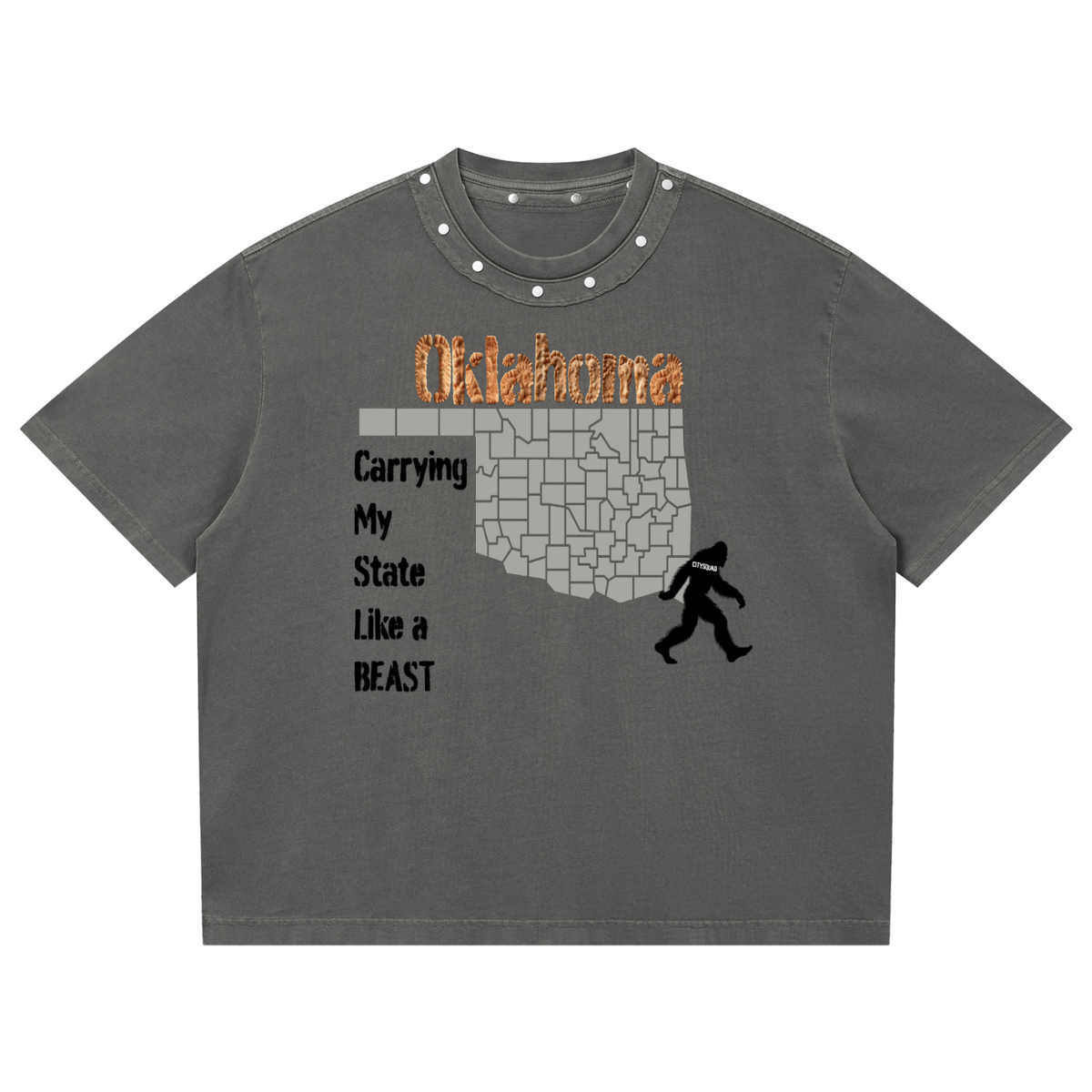 OklahomaBeast-Unisex Washed Boxy Studded T-Shirt