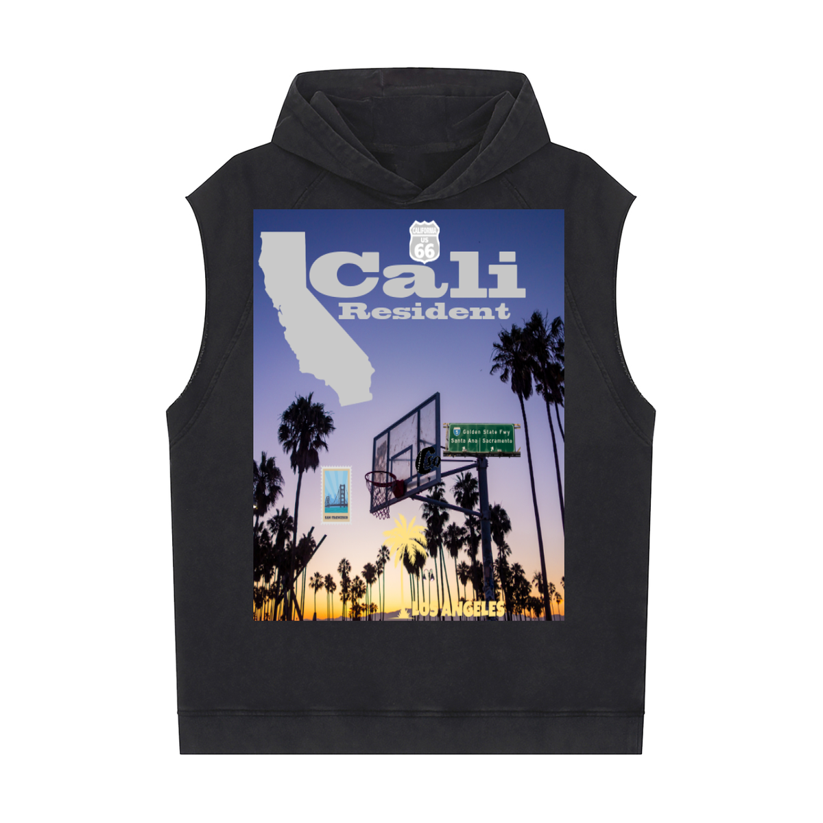 CaliforniaPicDesign-Washed Sleeveless Hoodie