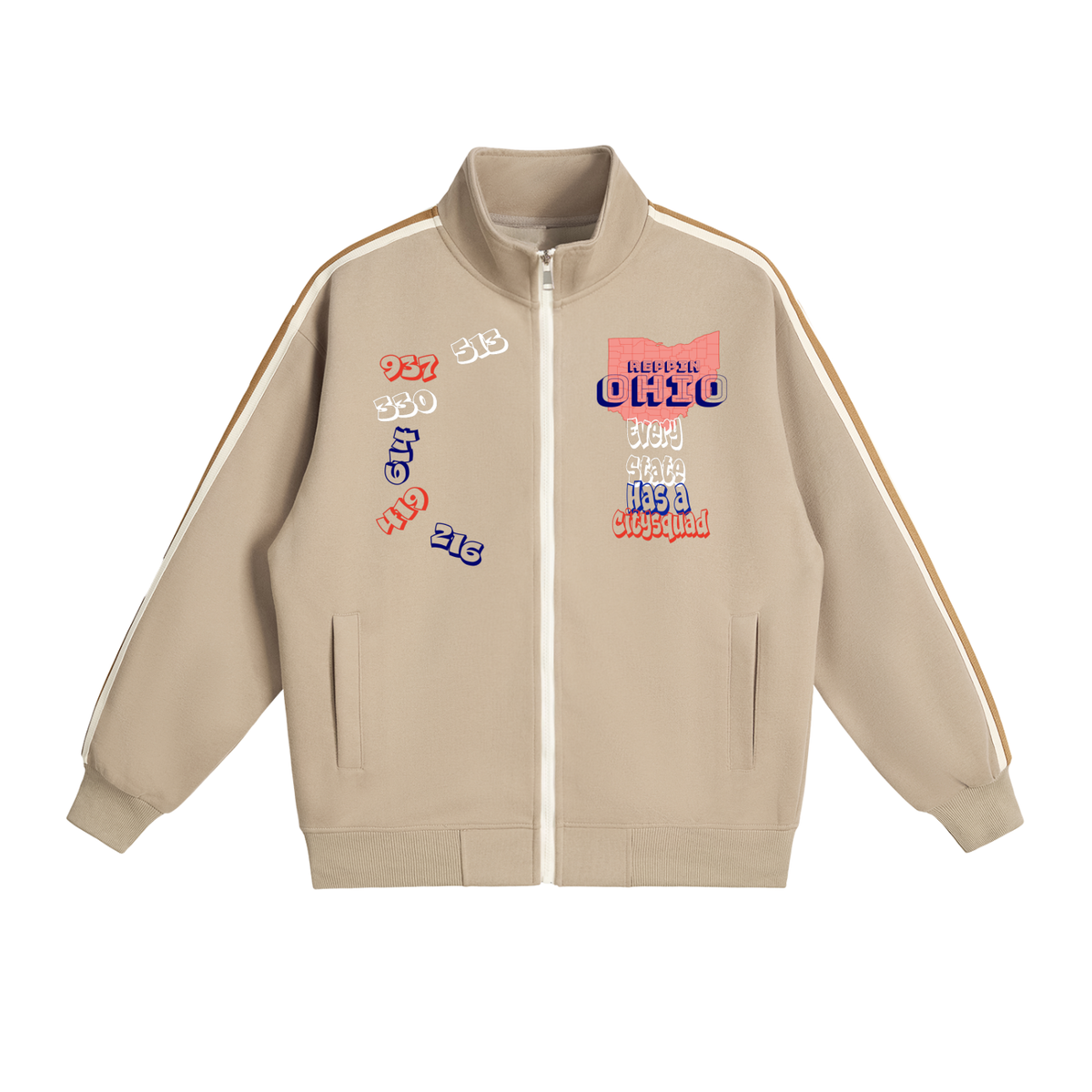 OhioDesign-Contrast Side-Stripe Stand Collar  Jacket