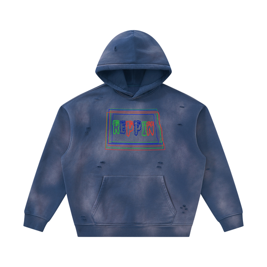 MultiColorsNorthDakota-Unisex Sunfade Frayed Fleece Hoodie