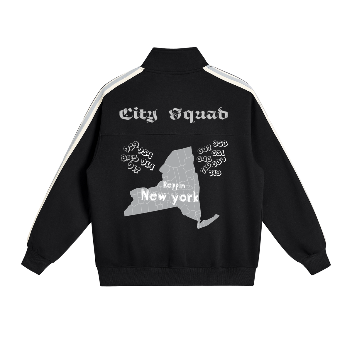 NewYorkDesign-Contrast Side-Stripe Stand Collar  Jacket