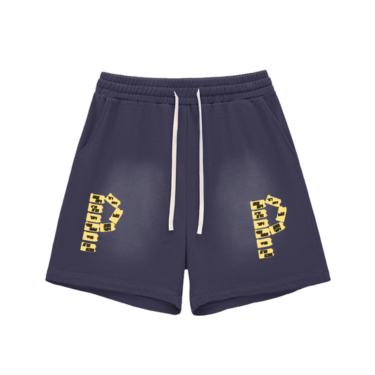 PennsylvaniaTwoPPAreacodes- Sun Fade Raw Edge Cotton Shorts