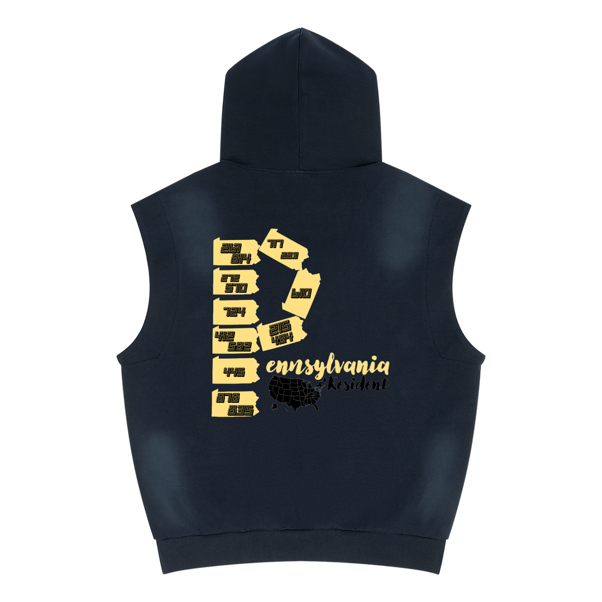PennsylvaniaResidentAreacodes-Unisex Vintage Wash Sun Fade Sleeveless Hoodie