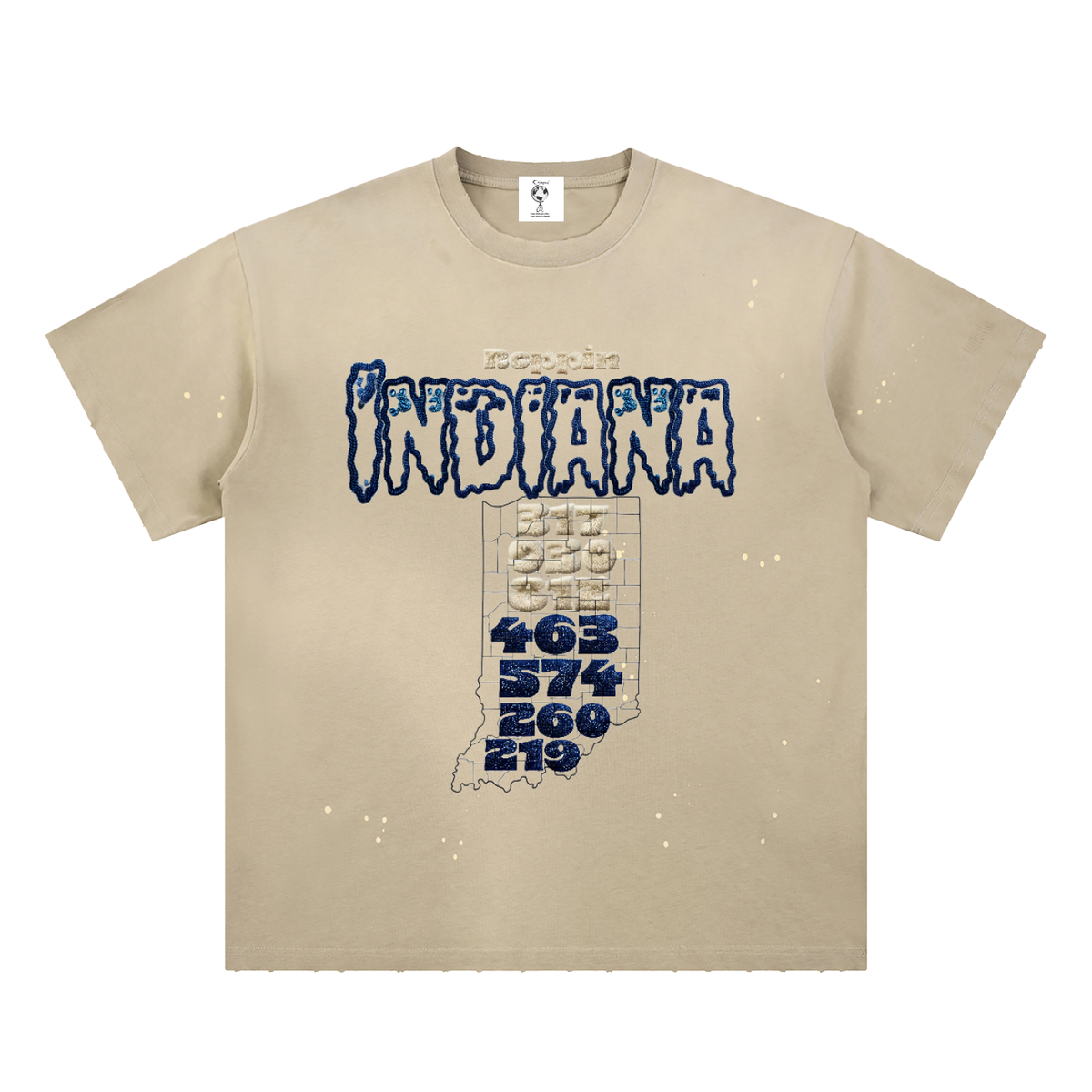 IndianaAreacode-Hand-Frayed Sunfade Paint Splatter T-Shirt