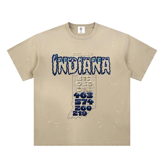 IndianaAreacode-Hand-Frayed Sunfade Paint Splatter T-Shirt