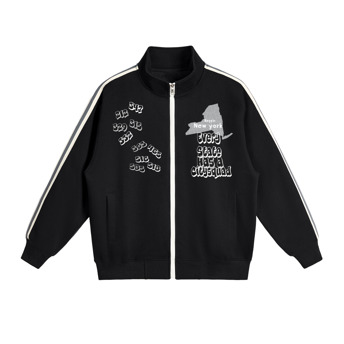 NewYorkDesign-Contrast Side-Stripe Stand Collar  Jacket